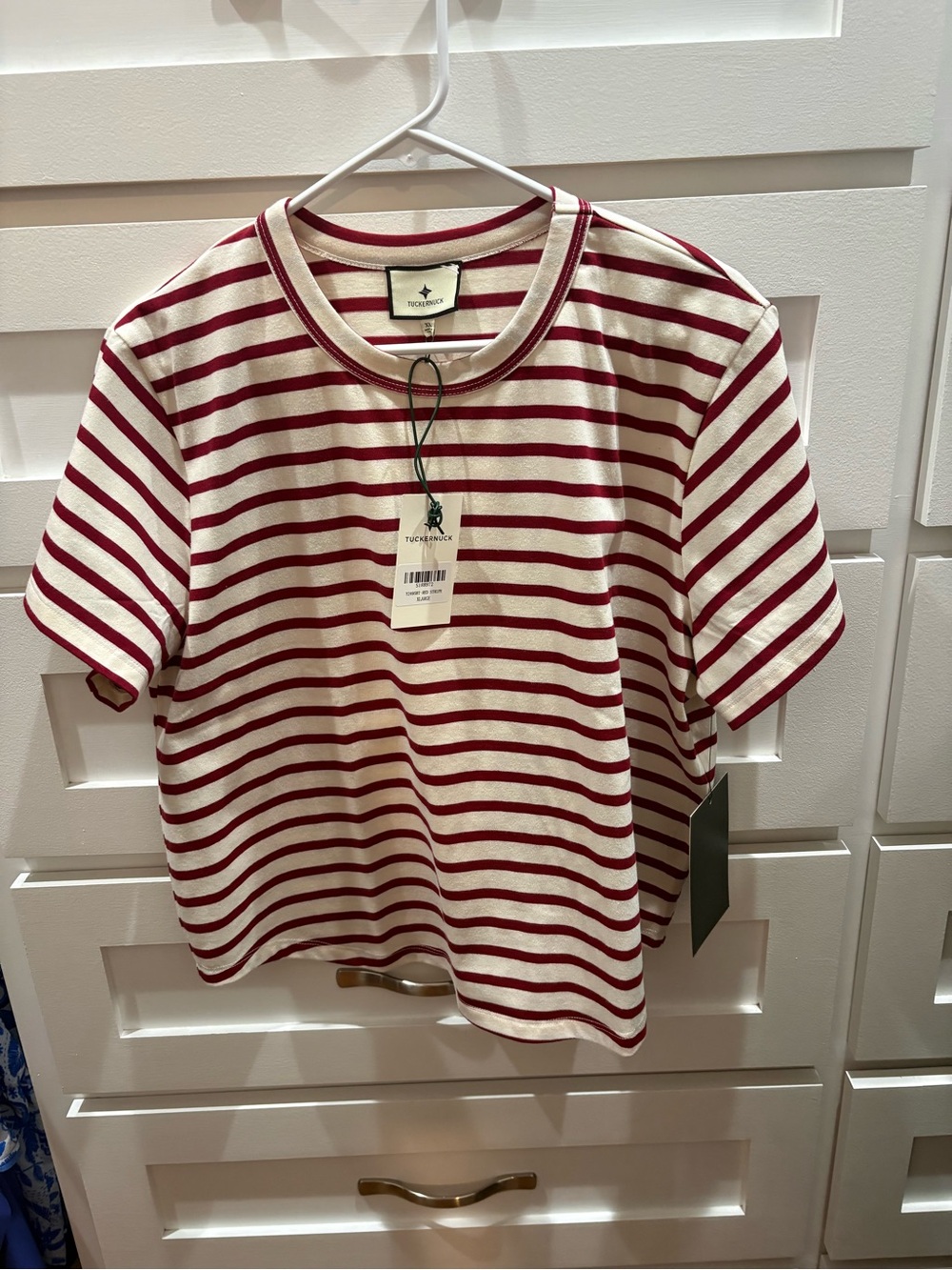 Tuckernuck Cream and Red Striped Short Sleeve Tee
